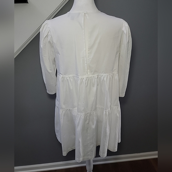 DANIELLE BERNSTEIN White Textured Woven 3/4 Sleeve Mini Baby Doll Dress XS - Picture 4 of 8